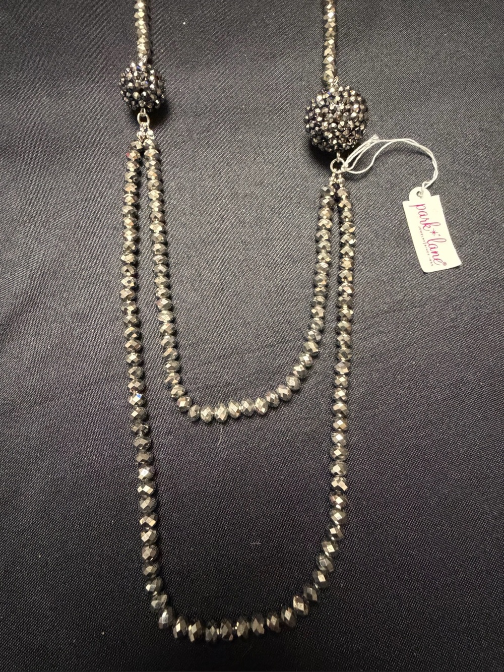 NWT Park Lane Glitter Girl Hematite Crystal Double Loop Necklace 34”
